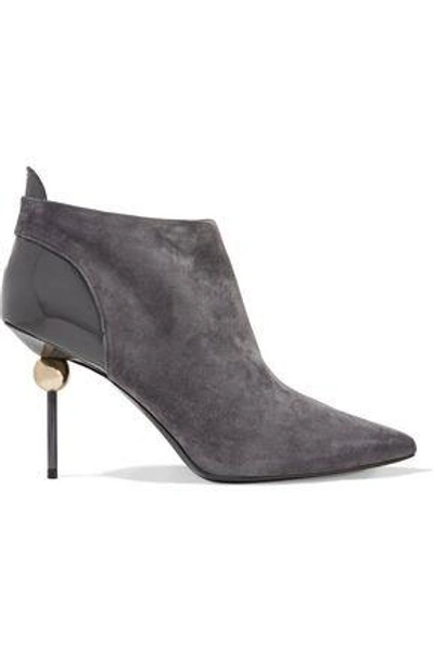 Shop Roger Vivier Woman Patent Leather-trimmed Embellished Suede Ankle Boots Anthracite