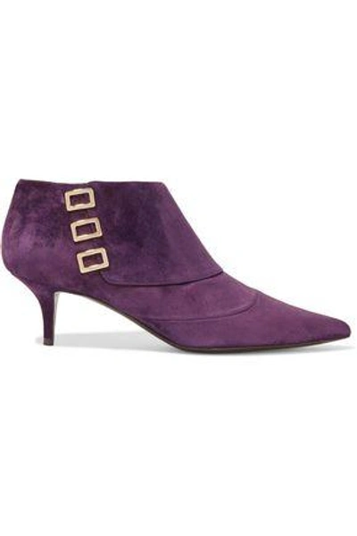 Shop Roger Vivier Woman Embellished Suede Ankle Boots Purple