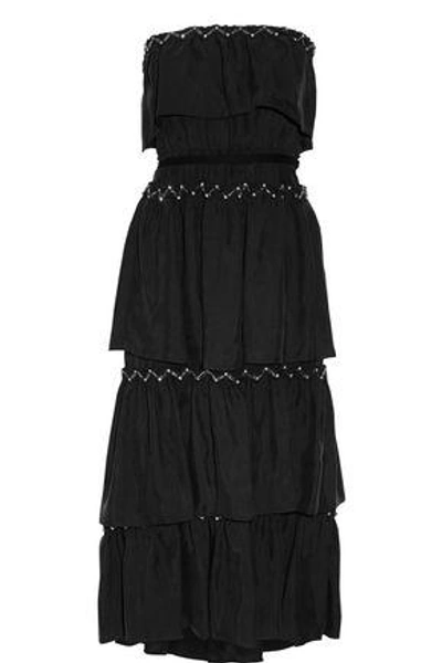 Shop Sonia Rykiel Woman Strapless Tiered Embellished Crepe Maxi Dress Black