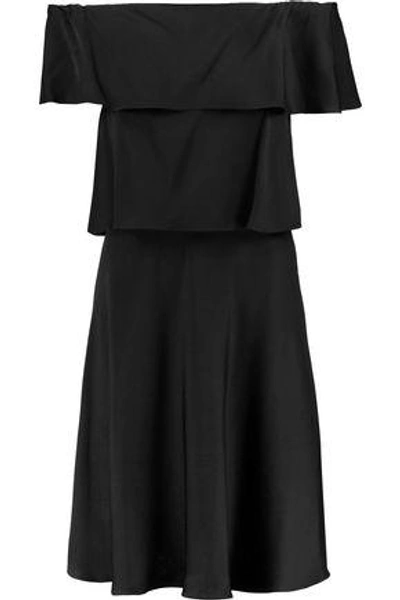 Shop Sonia Rykiel Woman Off-the-shoulder Tiered Satin Dress Black