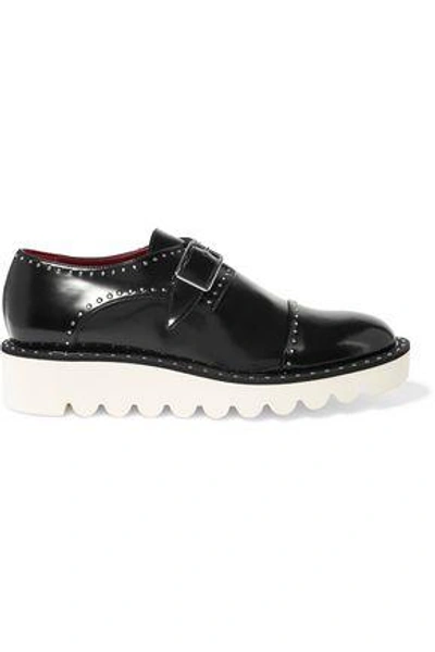 Shop Stella Mccartney Woman Odette Studded Faux Glossed-leather Brogues Black