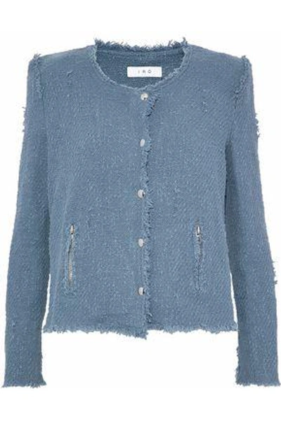 Shop Iro Woman Frayed Cotton-tweed Jacket Blue