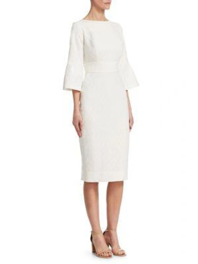 Shop Lela Rose Flounce-sleeve Textured Sheath Dress In Ivory