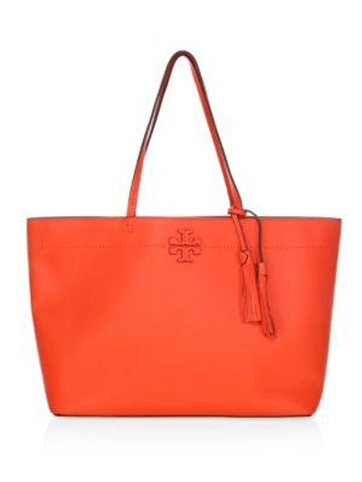 Shop Tory Burch Mcgraw Leather Tote In Poppy Red