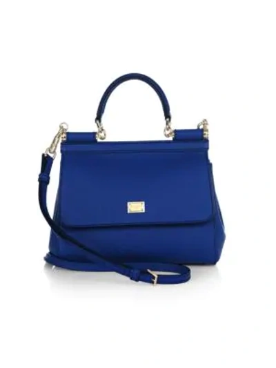 Shop Dolce & Gabbana Small Sicily Leather Top Handle Bag In Blue