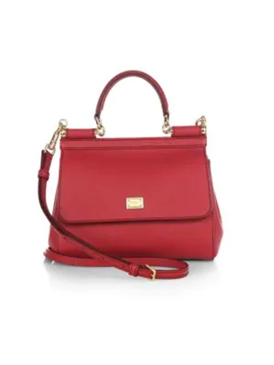 Shop Dolce & Gabbana Small Sicily Leather Top Handle Bag In Red