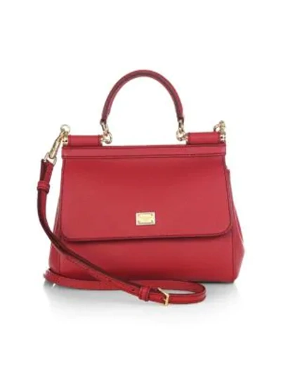 Shop Dolce & Gabbana Small Sicily Leather Top Handle Bag In Red