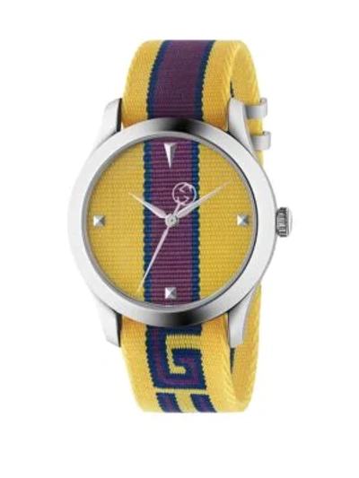 Shop Gucci Men's Stripe Textile Strap Watch In Yellow