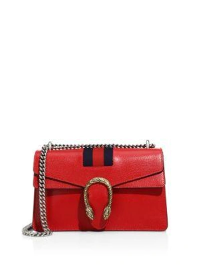 Shop Gucci Dionysus Leather Chain Shoulder Bag In Hibiscus Red