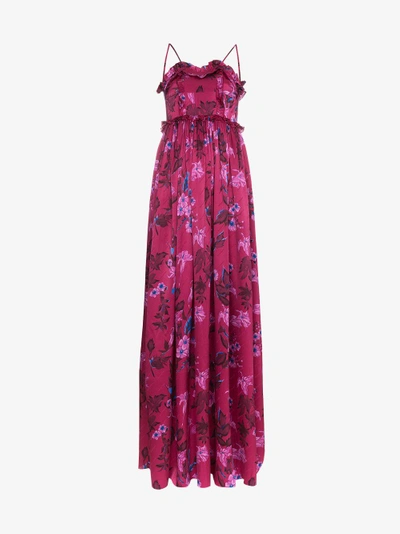 Shop Balenciaga Summer Sleeveless Floral Jacquard Silk Gown In Pink&purple