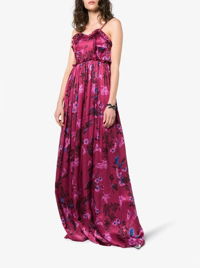 Shop Balenciaga Summer Sleeveless Floral Jacquard Silk Gown In Pink&purple