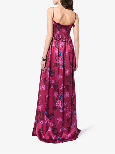Shop Balenciaga Summer Sleeveless Floral Jacquard Silk Gown In Pink&purple