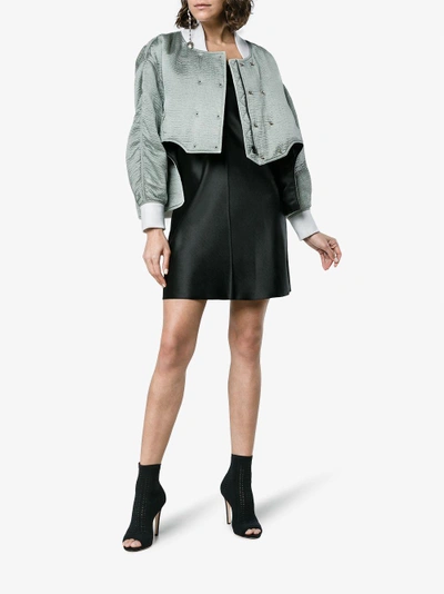 Shop Esteban Cortazar Cropped Silk Bomber Jacket In Grey