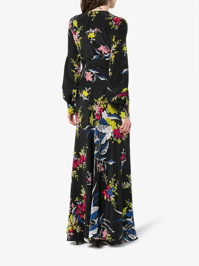 Shop Diane Von Furstenberg Dvf  Silk Floral Maxi Dress With Waist Tie In Black