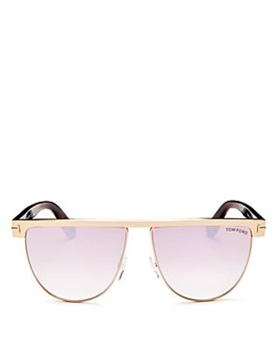Shop Tom Ford Women's Stephanie Mirrored Flat Top Round Sunglasses, 60mm In Rose Gold/antique Rose