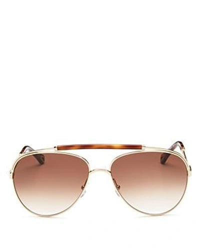 Shop Chloé Women's Jackie Brow Bar Aviator Sunglasses, 60mm In Gold/brown