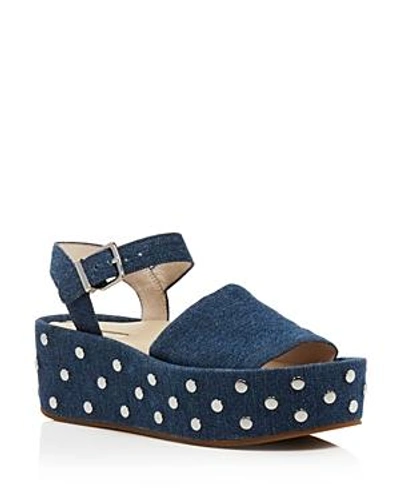 Shop Kenneth Cole Women's Danton Studded Denim Platform Wedge Sandals In Blue