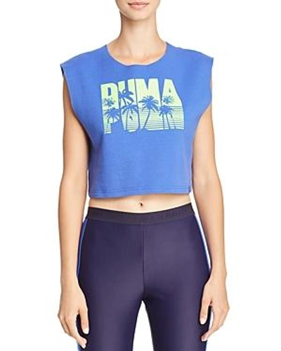 Shop Fenty X Puma Fenty Puma X Rihanna Logo Cropped Tank In Blue