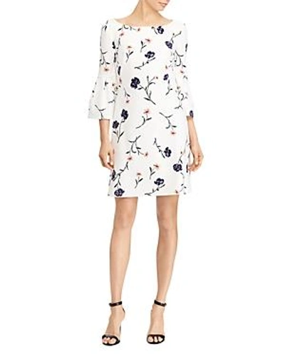 Shop Ralph Lauren Lauren  Floral Bell-sleeve Dress In Cream/blue/multi
