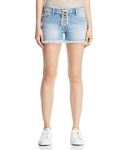 Shop Mavi Emily Lace-up Denim Shorts In Light Summer Lace