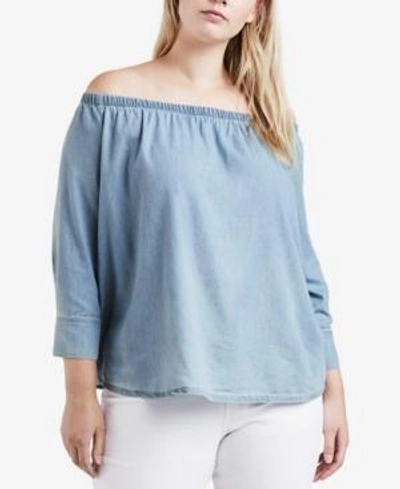 Shop Levi's Plus Size Cotton Off-the-shoulder Top In Blue