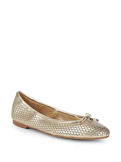 Shop Sam Edelman Felicia Perforated Patent Leather Ballet Flats In Molten Gold