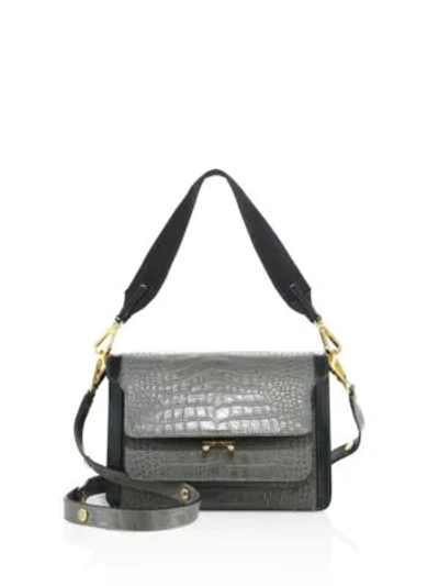 Shop Marni Trunk Croc-embossed Leather Crossbody Bag In Natural