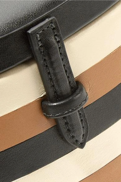 Shop Hunting Season Oval Trunk Striped Leather Shoulder Bag In Black
