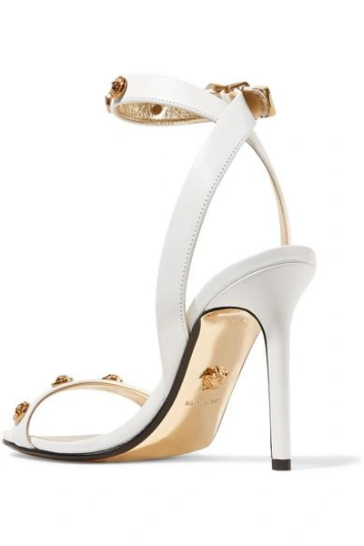 Shop Versace Embellished Leather Sandals In White