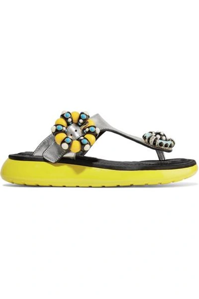 Shop Marc Jacobs Mabel Embellished Metallic Textured-leather And Rubber Sandals In Silver