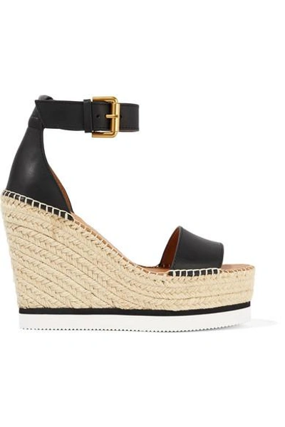 Shop See By Chloé Leather Espadrille Wedge Sandals In Black