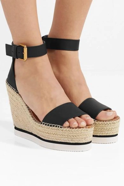 Shop See By Chloé Leather Espadrille Wedge Sandals In Black