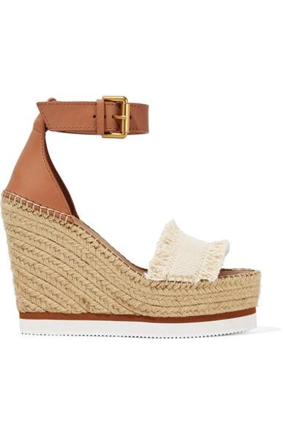 Shop See By Chloé Canvas And Leather Espadrille Wedge Sandals In Tan