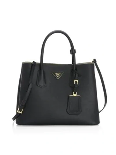 Shop Prada Large Leather Double Tote In Black Red