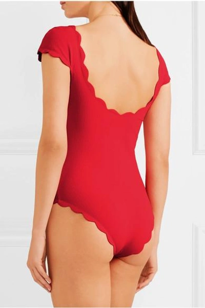 Shop Marysia Mexico Scalloped Swimsuit In Red