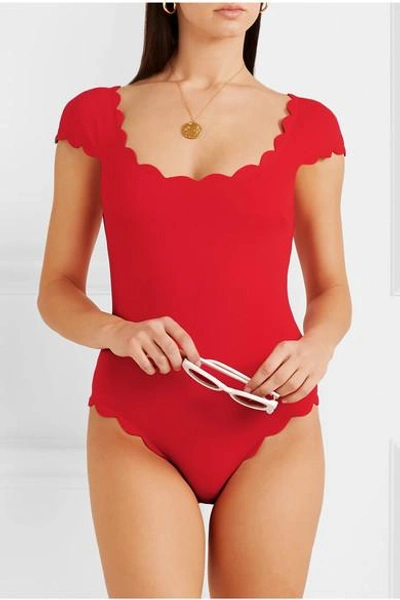 Shop Marysia Mexico Scalloped Swimsuit In Red