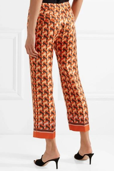 Shop F.r.s For Restless Sleepers Ceo Printed Silk-twill Straight-leg Pants In Orange
