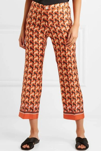 Shop F.r.s For Restless Sleepers Ceo Printed Silk-twill Straight-leg Pants In Orange