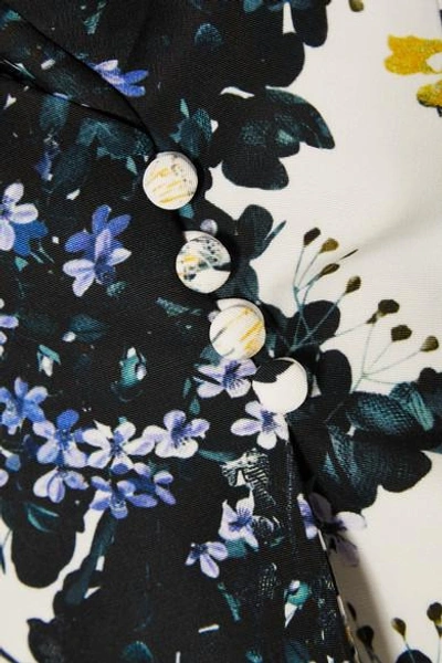 Shop Erdem Jio Floral-print Cotton-blend Faille Peplum Top In Blue