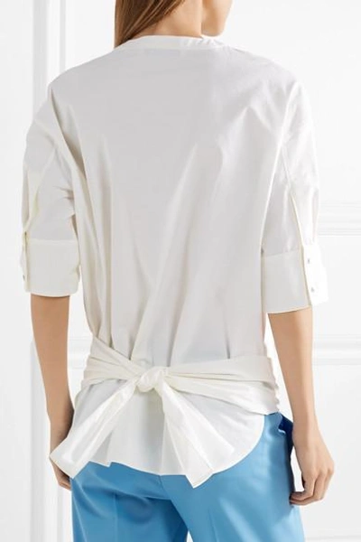 Shop Cedric Charlier Knotted Cotton-poplin Top In White
