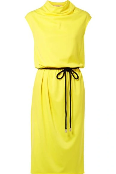 Shop Marc Jacobs Belted Draped Jersey Midi Dress In Yellow