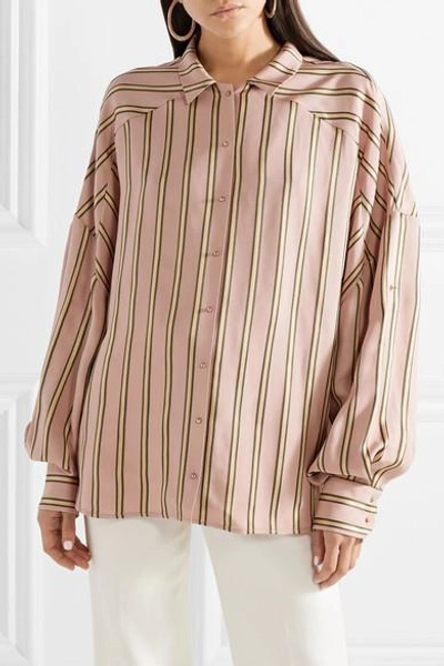 Shop Esteban Cortazar Volume Oversized Striped Satin Shirt In Blush