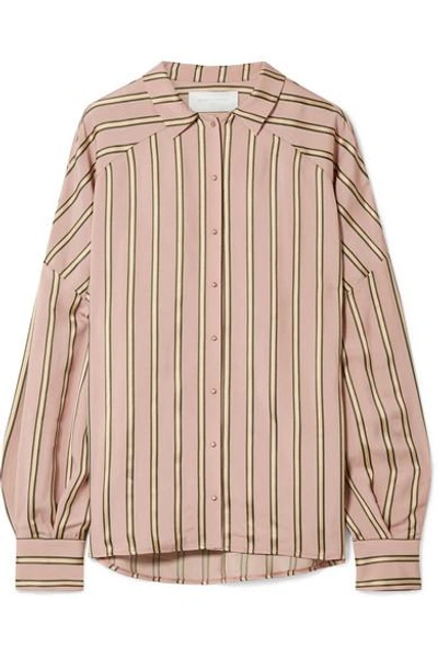 Shop Esteban Cortazar Volume Oversized Striped Satin Shirt In Blush