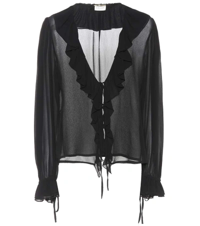 Shop Saint Laurent Silk Georgette Blouse In Black