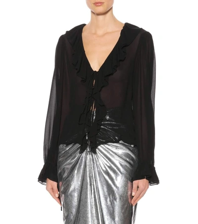 Shop Saint Laurent Silk Georgette Blouse In Black