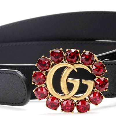 Shop Gucci Crystal-embellished Leather Belt In Black