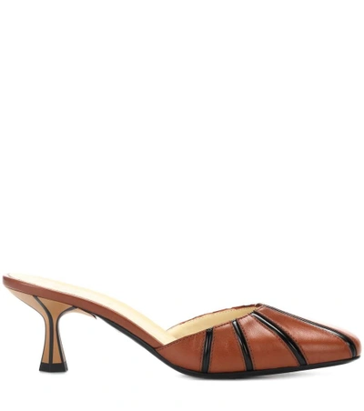 Shop Marni Leather Mules In Brown