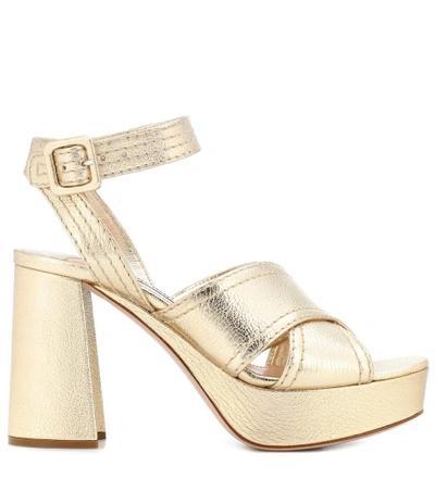 Shop Miu Miu Leather Platform Sandals In Gold