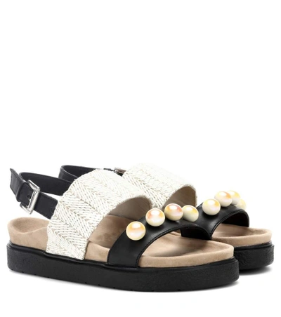 Shop Inuikii Raffia Pearl Leather Sandals In Black