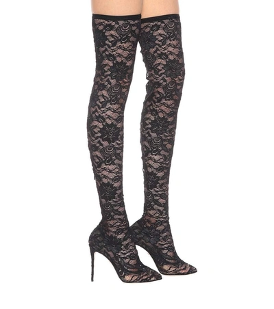 Shop Dolce & Gabbana Over-the-knee Lace Boots In Black